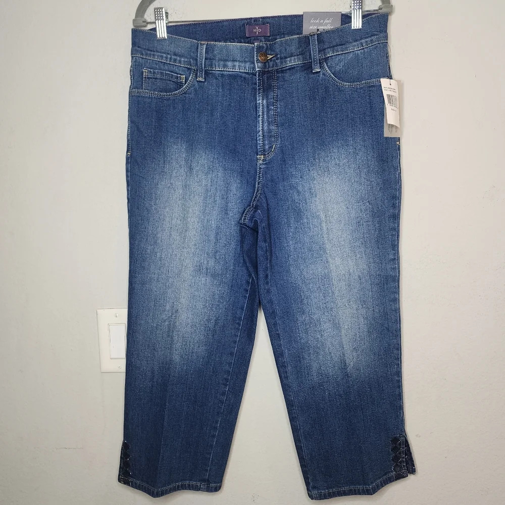 NWT NYDJ‎ Crop Jeans Embellished Split Hem Women's Size 12 Stretch Denim